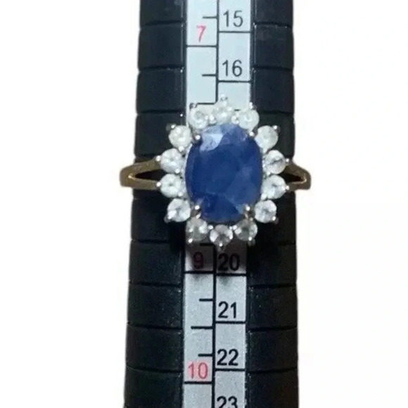 Vintage Natural Sapphire and Topaz Halo Ring Size 8 Sterling Silver 925 - Picture 7 of 7